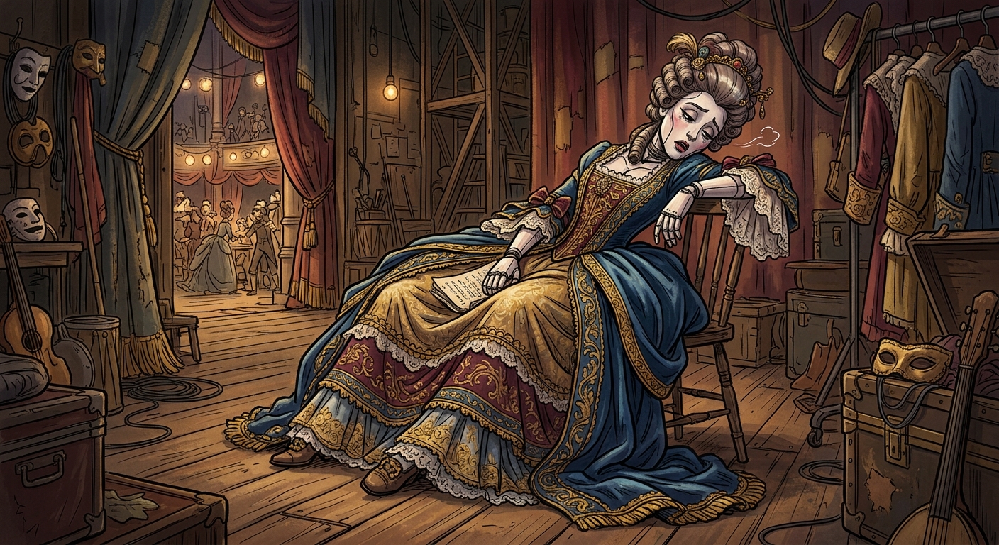 Elaborate digital costume fabric flowing and catching light in dramatic amber tones.