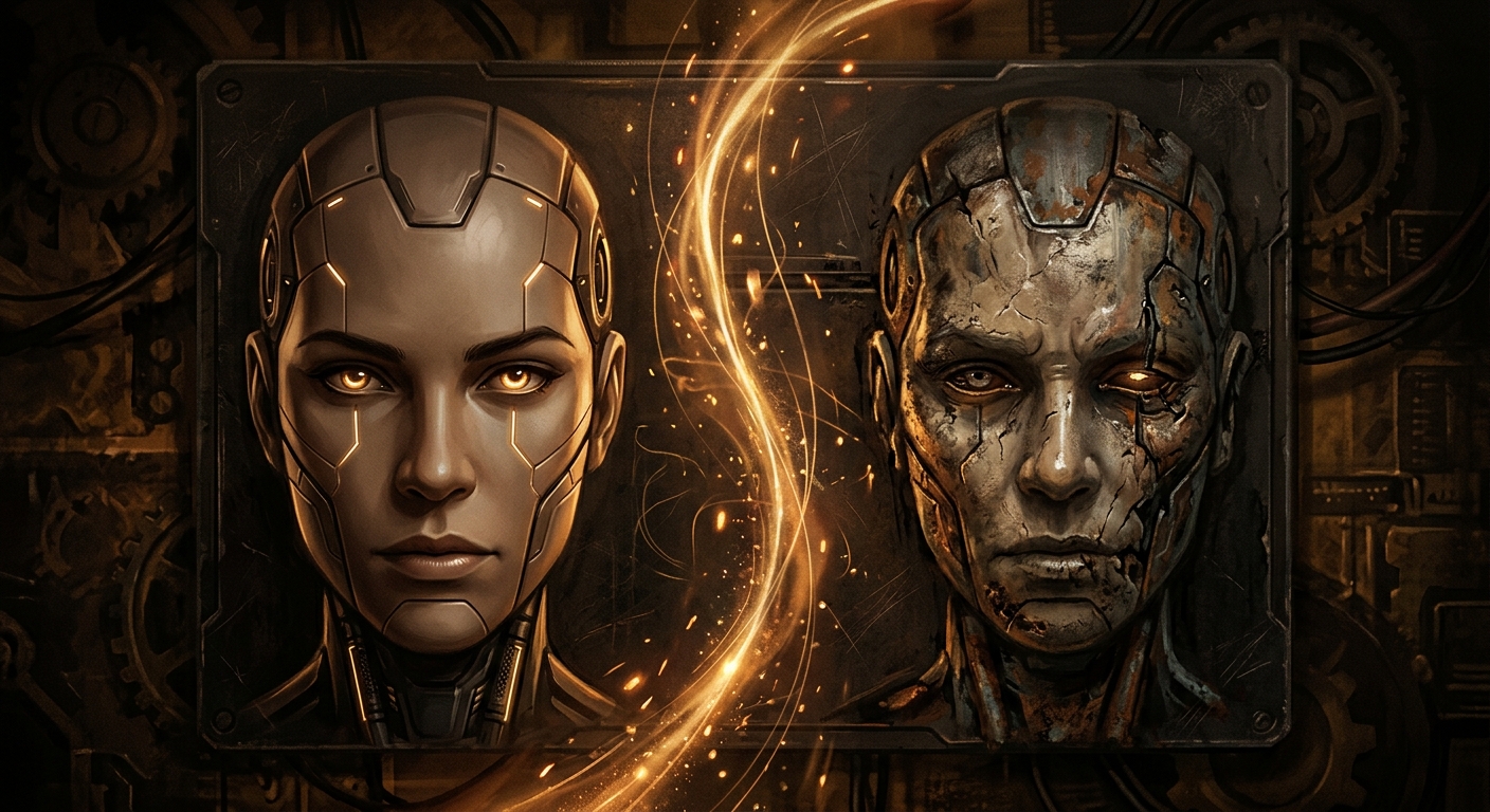 Two versions of a synthetic face — young and aged.